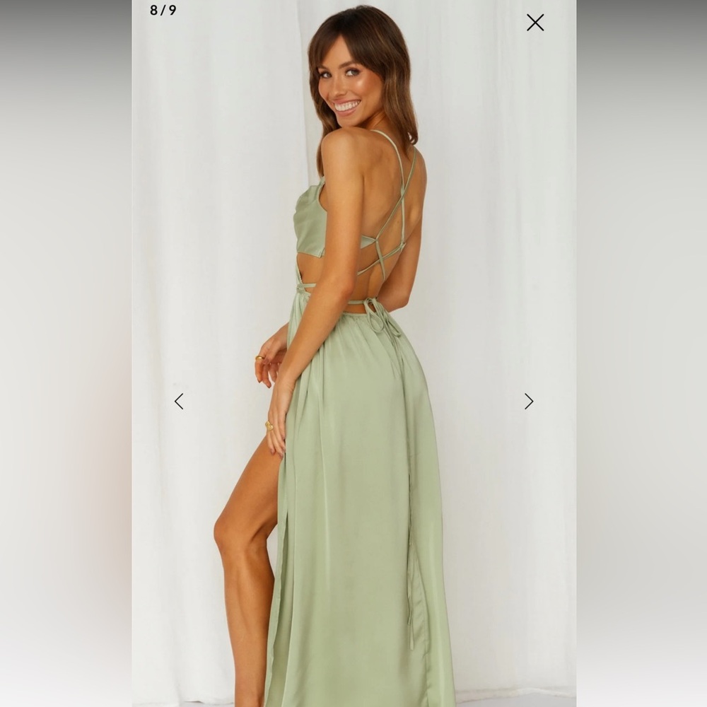 HELLO MOLLY- REVEAL YOUR MIND MIDI DRESS SAGE (NEW WITH TAGS NEVER WORN)